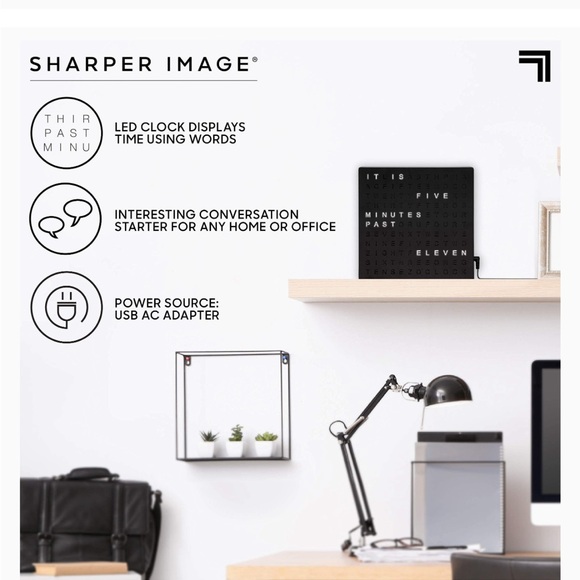 New Sharper Image Light-Up Word Clock 7.75" Electronic Accent Wall or Desk Clock - Picture 6 of 7